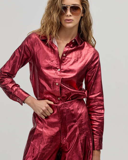Metallic Linen Shirt by Lanhtropy / Red