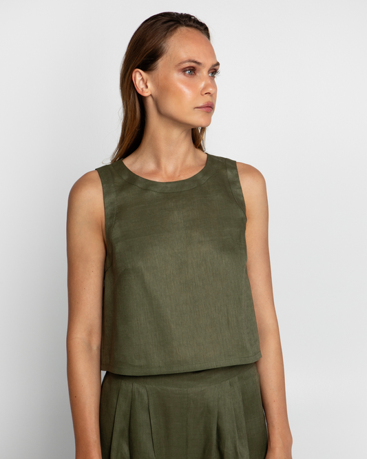 Top Sleeveless 100% Linen by Greek Archaic Kori / Khaki