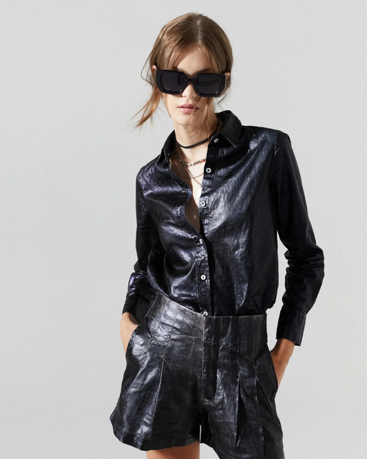 Metallic Linen Shirt by Lanhtropy / Black