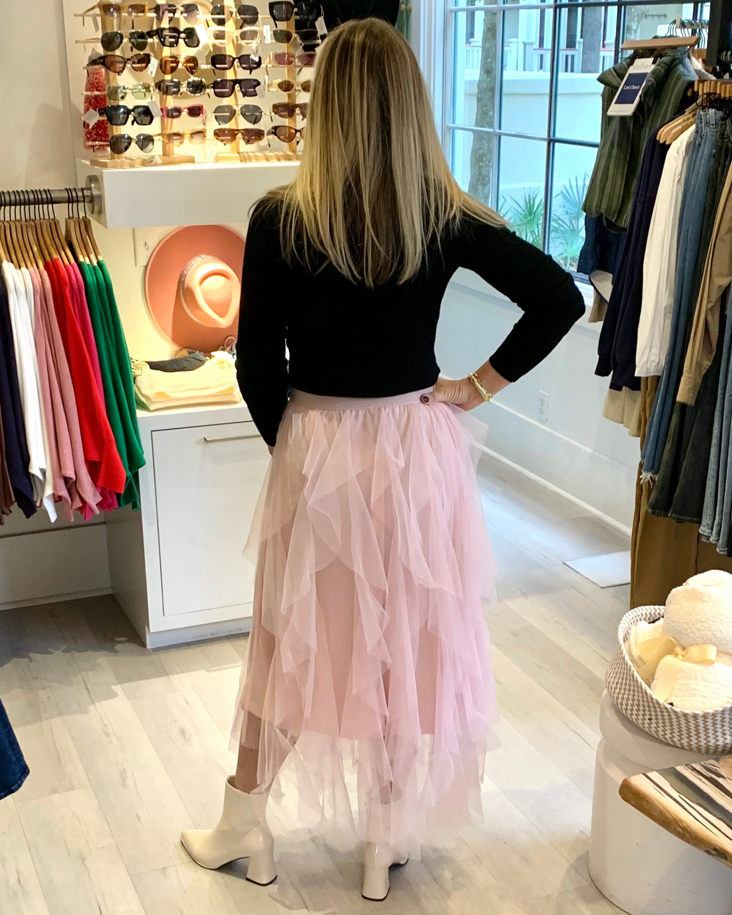 All The Frills Tulle Midi Skirt in Blush