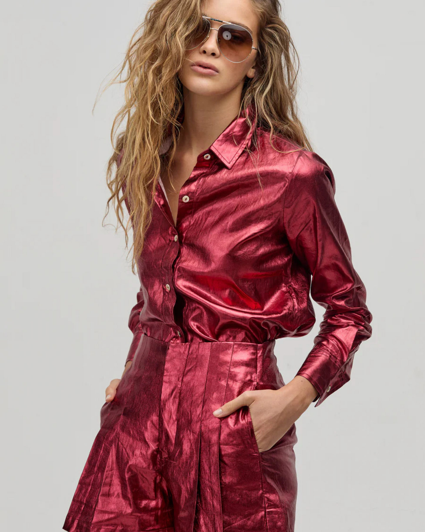 Metallic Linen Shirt by Lanhtropy / Red
