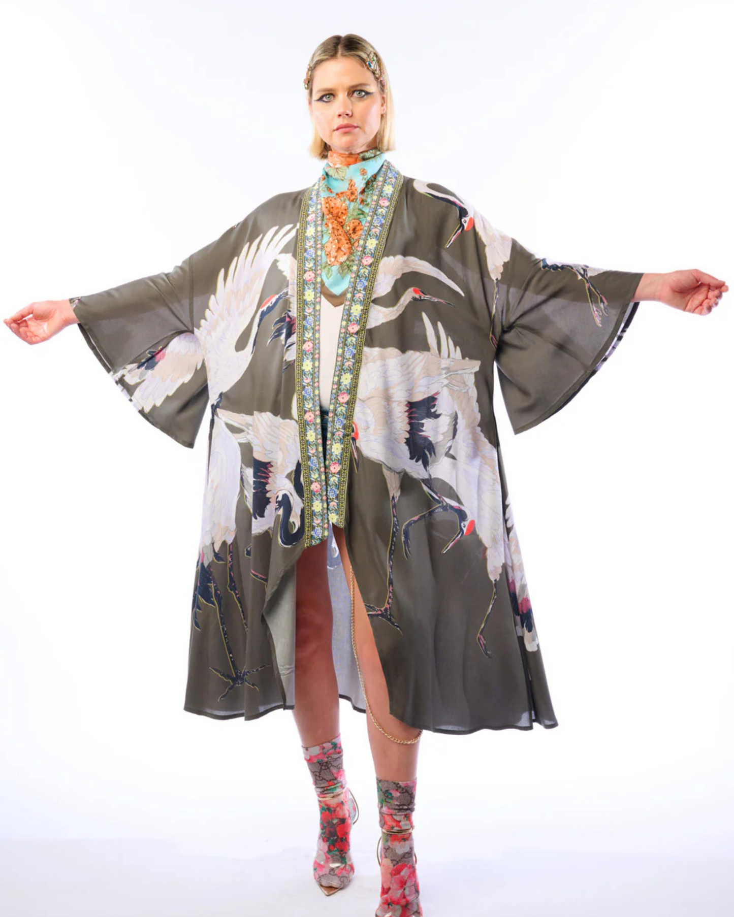 Crane Kimono by Aratta / Charcoal