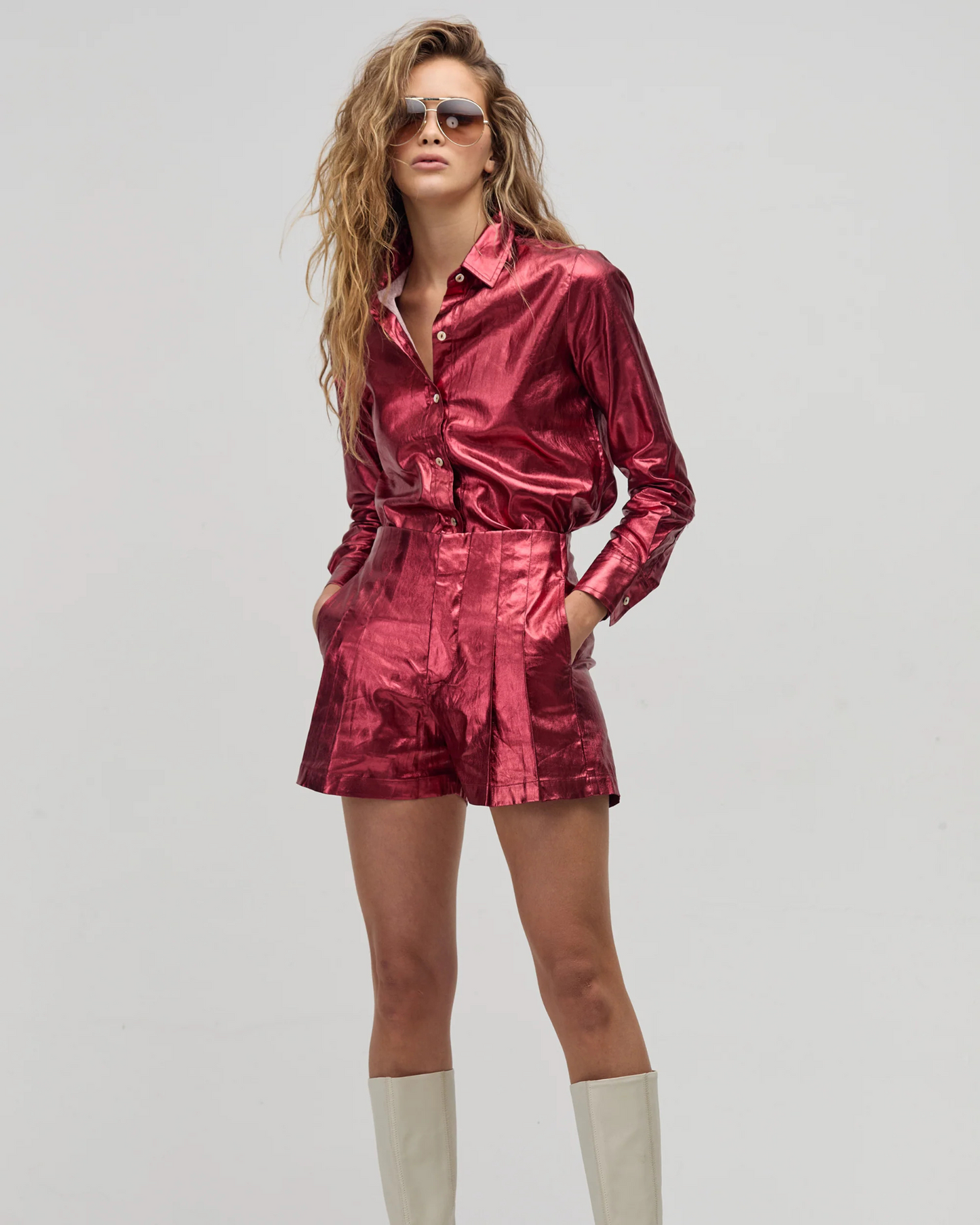 Metallic Linen Shirt by Lanhtropy / Red