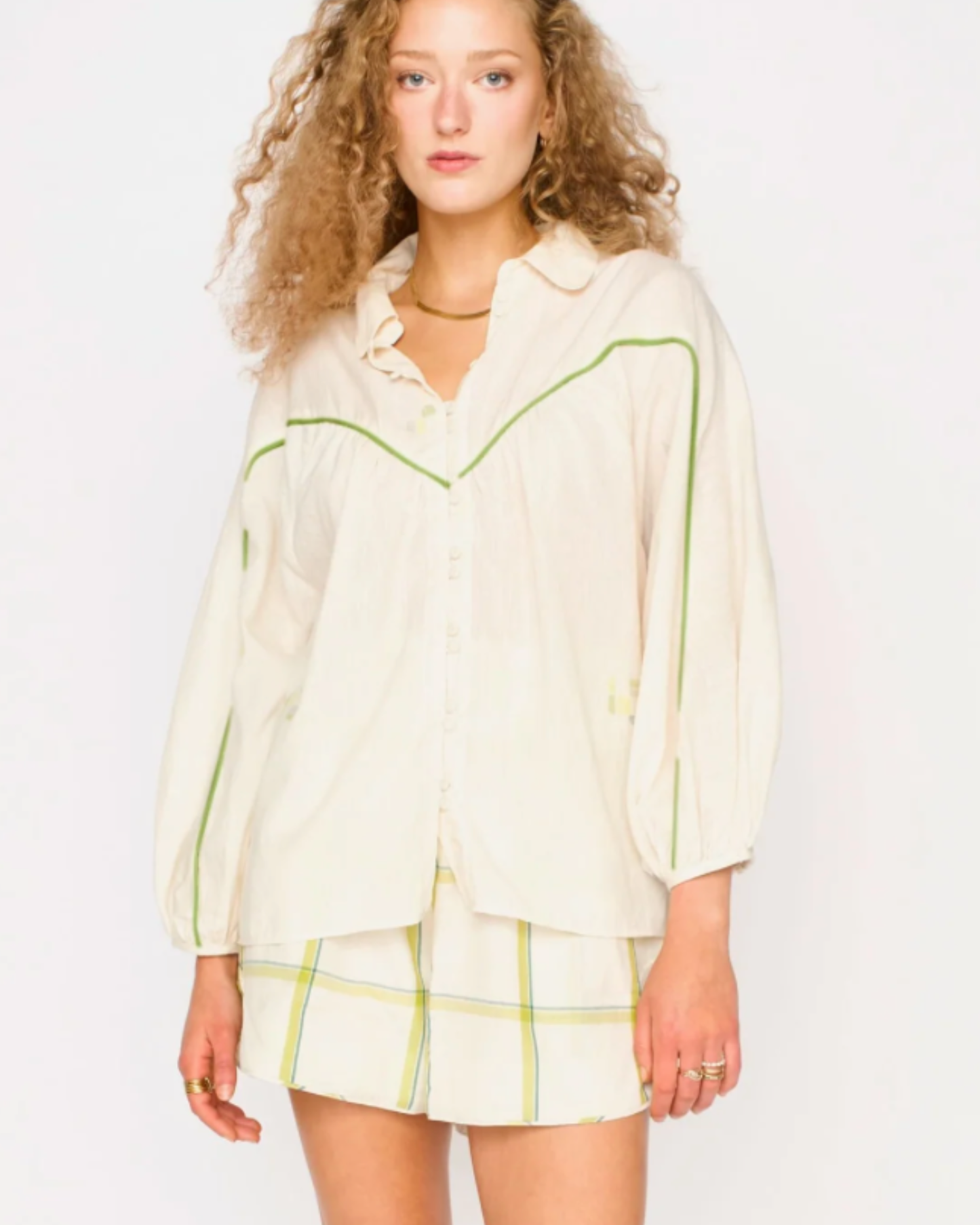 Lime Jamdani Midland Top by Mirth
