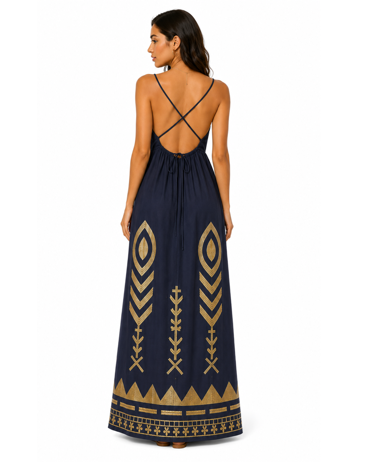 Long Feather Dress by Kori / Navy & Gold