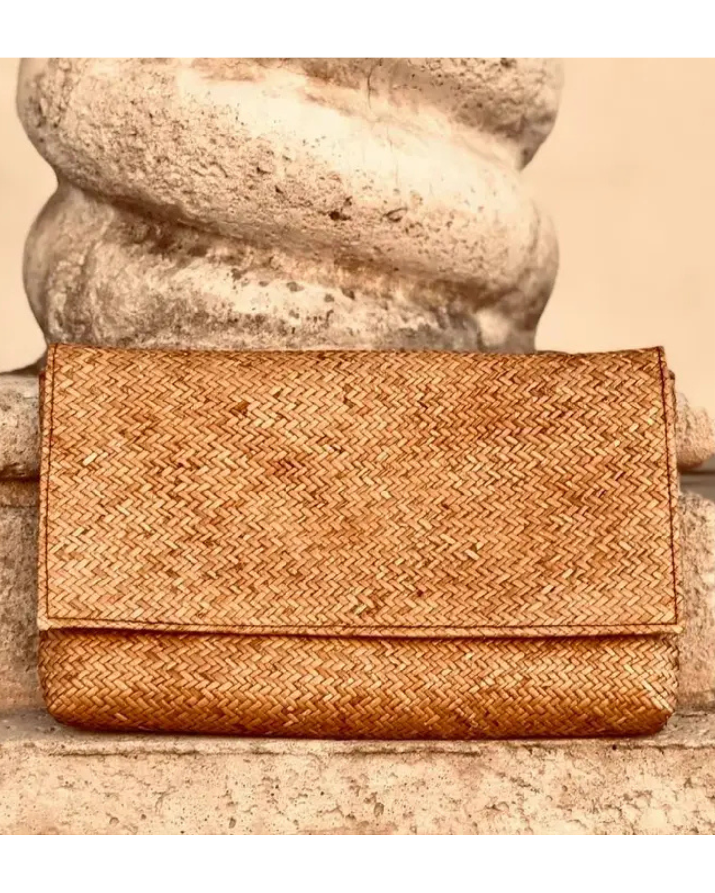 Brown Rattan Clutch by The Winding Road