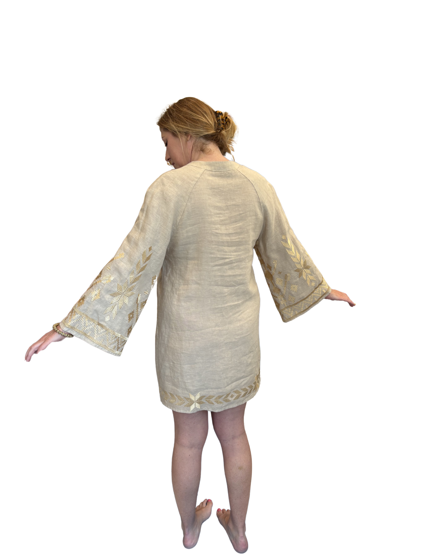 Bell Sleeve Mini Dress by Kori / Beige & Gold