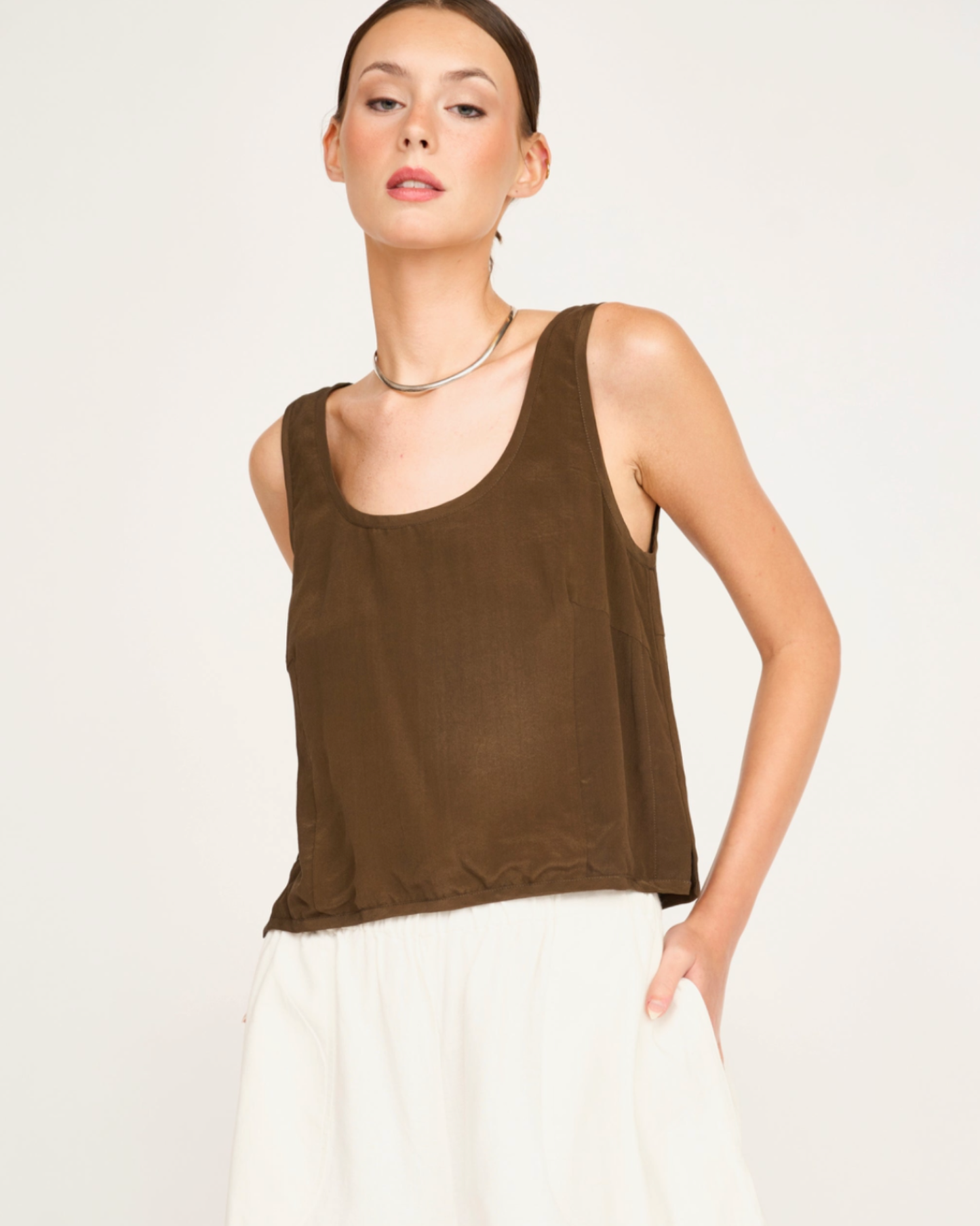Loreto Silk Tank by Mirth / Chocolate
