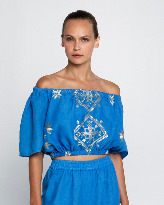 Lefkada Strapless Top by Greek Archaic Kori / Blue Raf-Gold