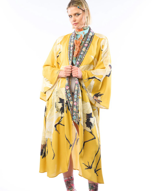 Crane Kimono by Aratta / Mustard