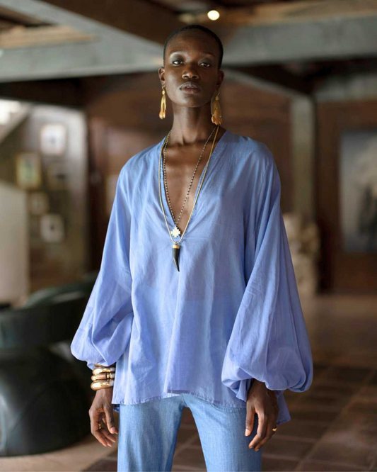 Colette Blouse by Erika Pena / Indigo Blue