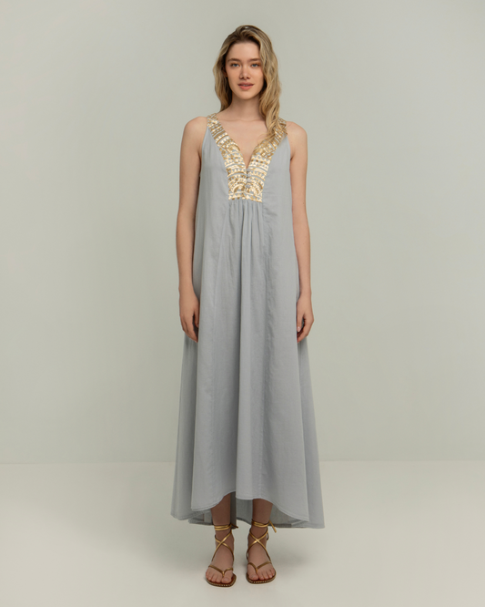 Dress Maxi New Triangle by Greek Archaic Kori / Lt Grey-Gold
