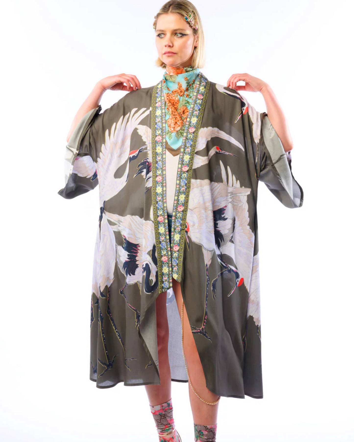 Crane Kimono by Aratta / Charcoal