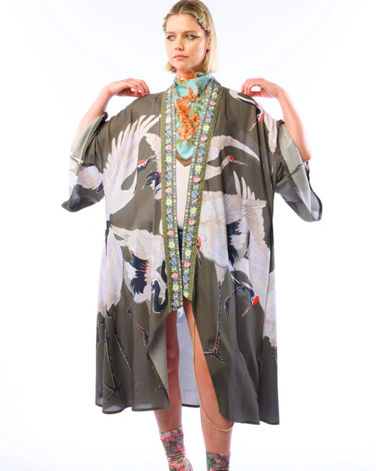 Crane Kimono by Aratta / Charcoal