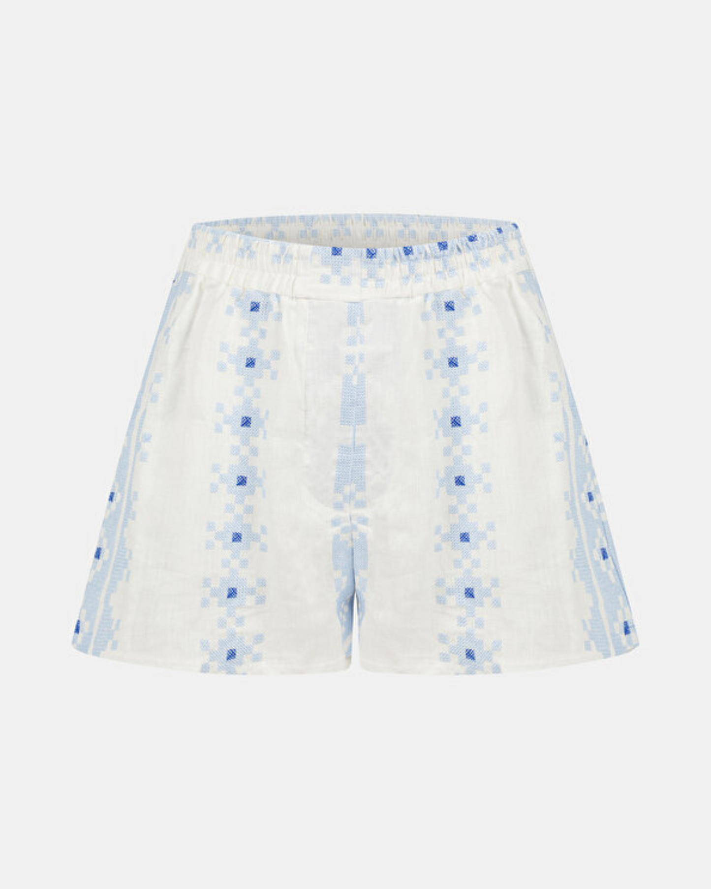 Shorts Pixel Elasticated Waist by Greek Archaic Kori / White-Ciel Royal