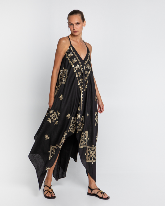 Lefkada Asym Dress by Greek Archaic Kori / Black-Gold