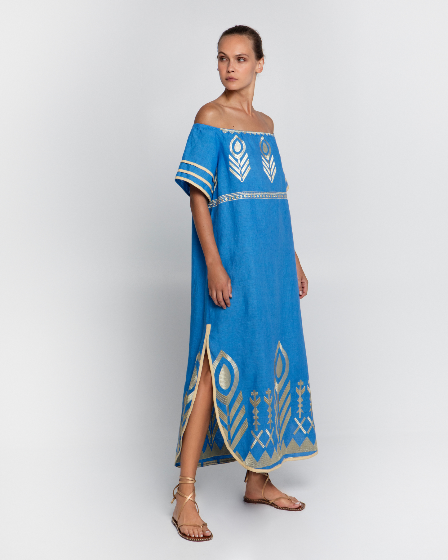 Strapless Feather Dress by Greek Archaic Kori / Blue Raf-Gold