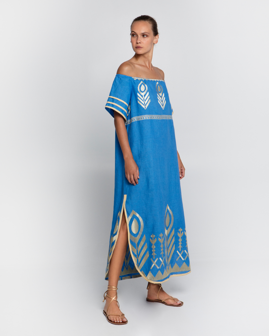 Strapless Feather Dress by Greek Archaic Kori / Blue Raf-Gold