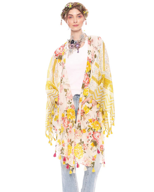 Mustard Floral Kimono by Aratta