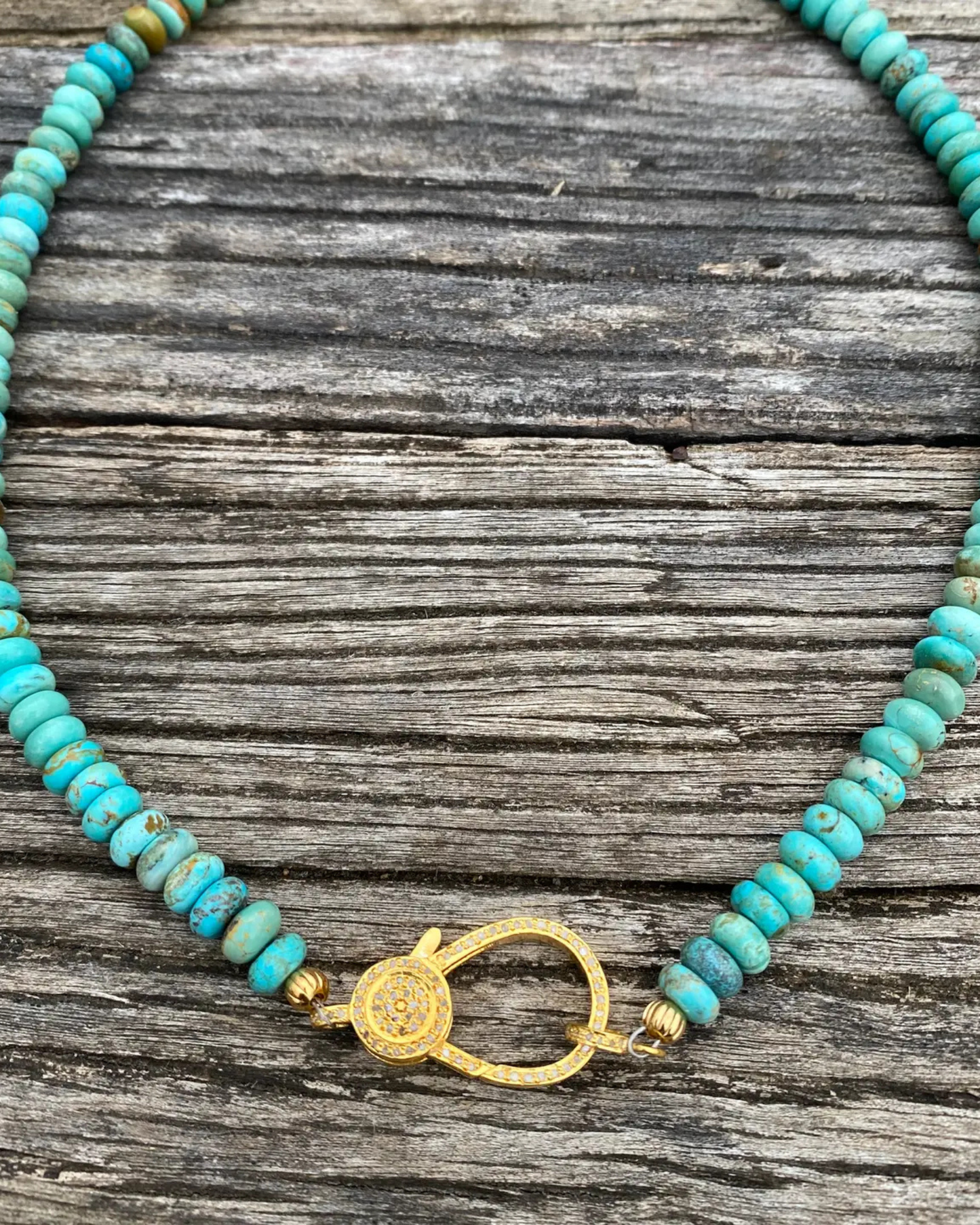 Turquoise Beaded Necklace by Ilissa Michele Jewelry / Gold