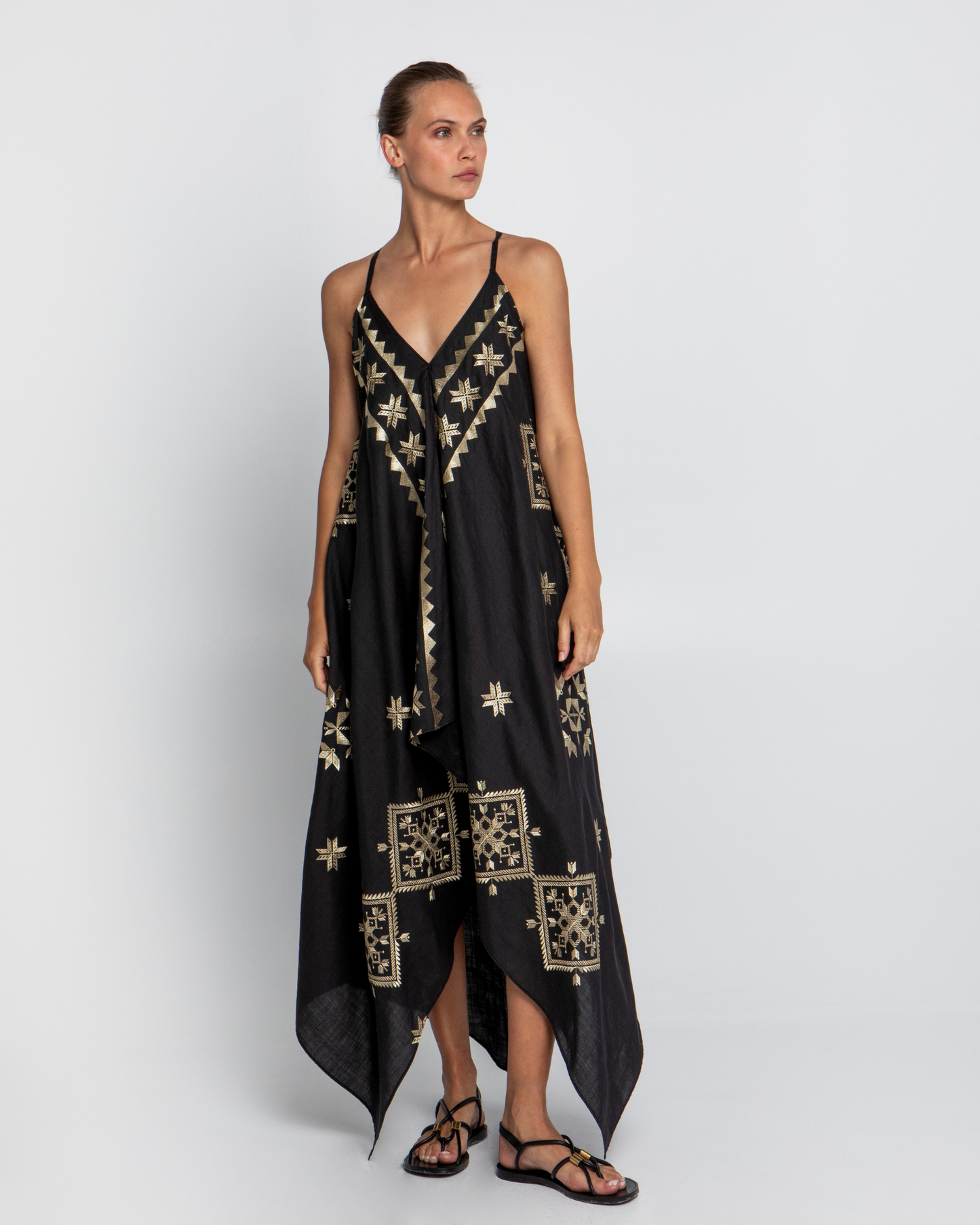 Lefkada Asym Dress by Greek Archaic Kori / Black-Gold