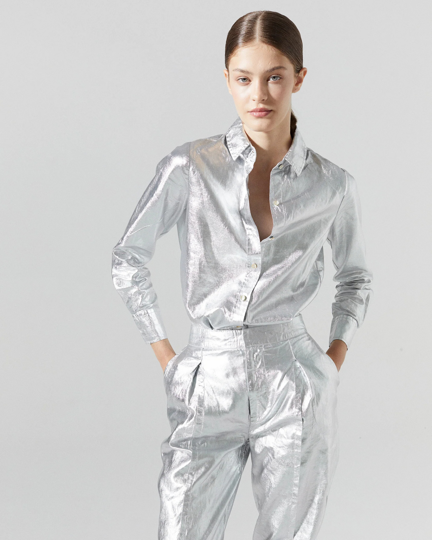 Metallic Linen Shirt by Lanhtropy / Silver