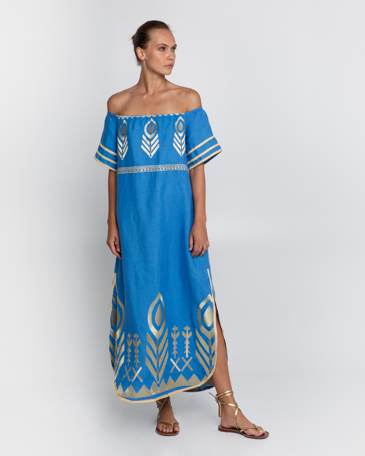 Strapless Feather Dress by Greek Archaic Kori / Blue Raf-Gold