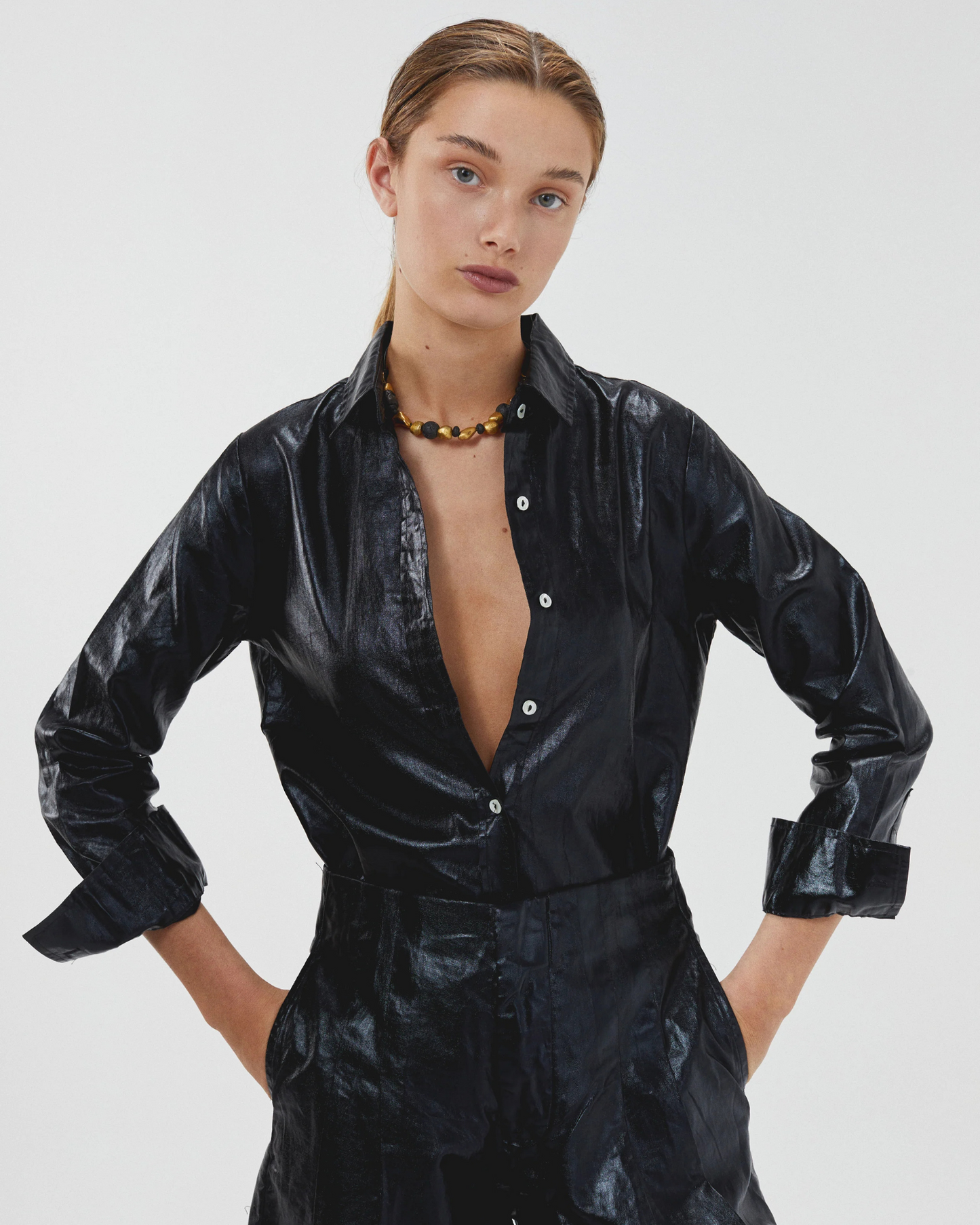 Metallic Linen Shirt by Lanhtropy / Black