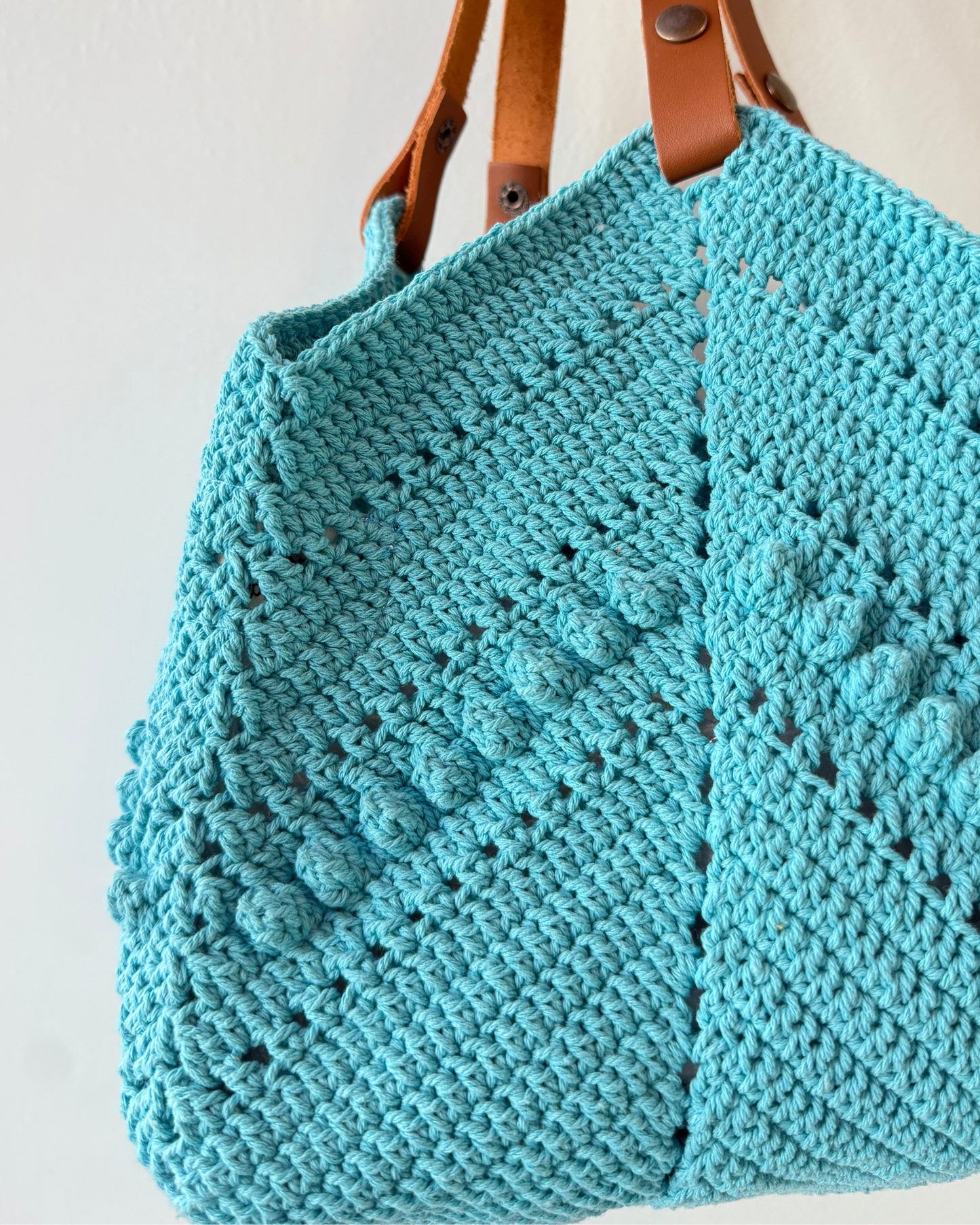Crochet Leather Handle Tote by Jade / Turquoise