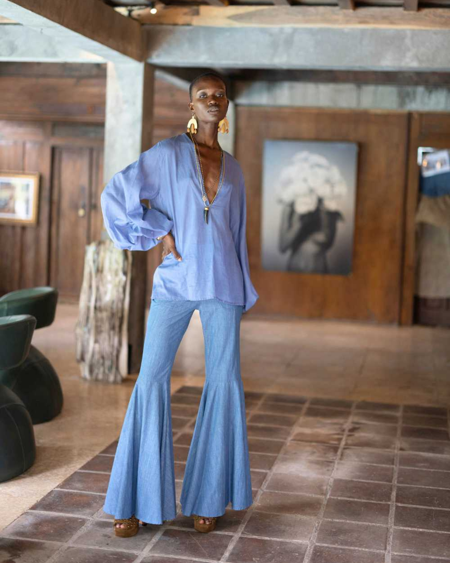 Colette Blouse by Erika Pena / Indigo Blue
