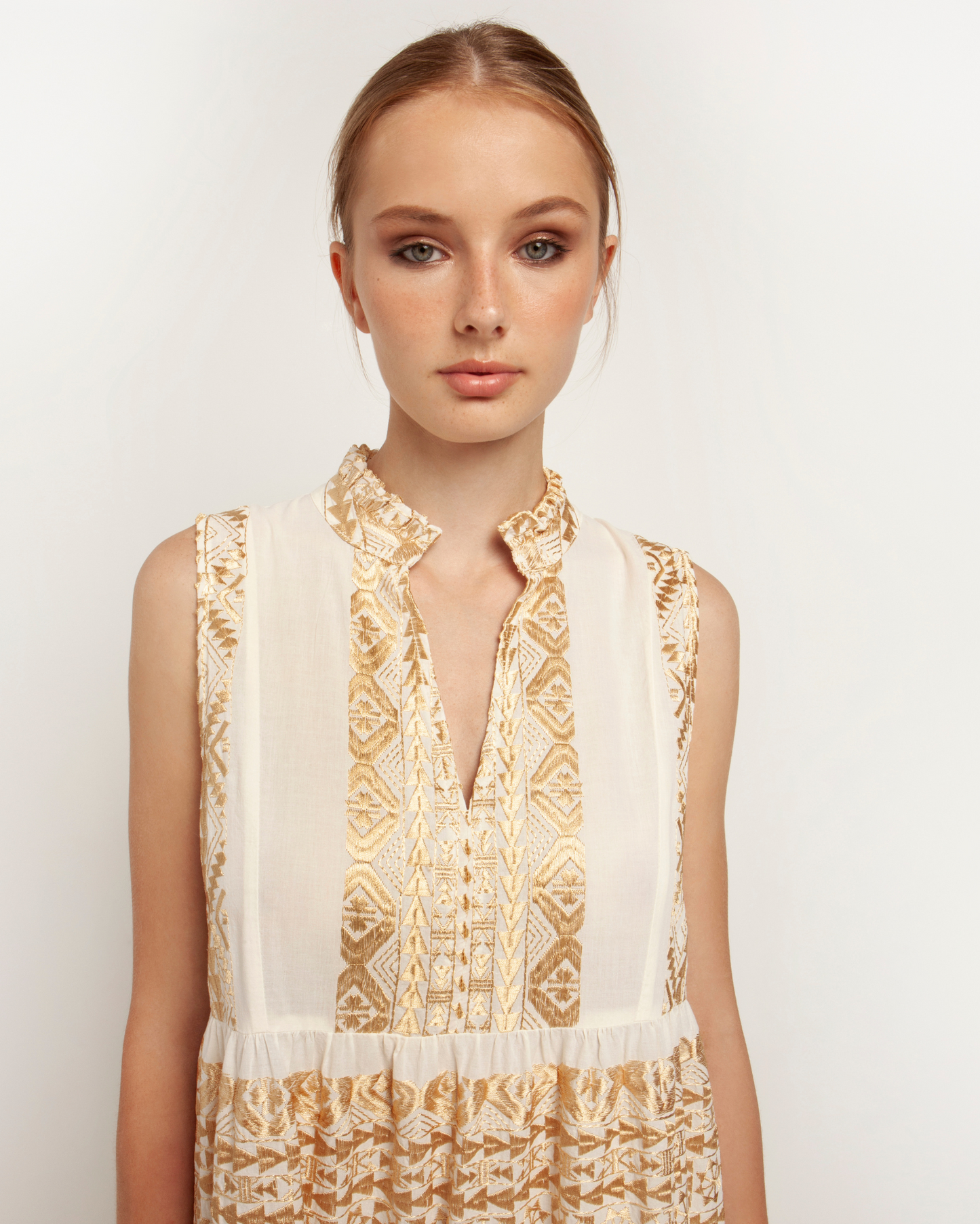 Dress Long Classic Triangle Sleeveless by Greek Archaic Kori / White-Gold