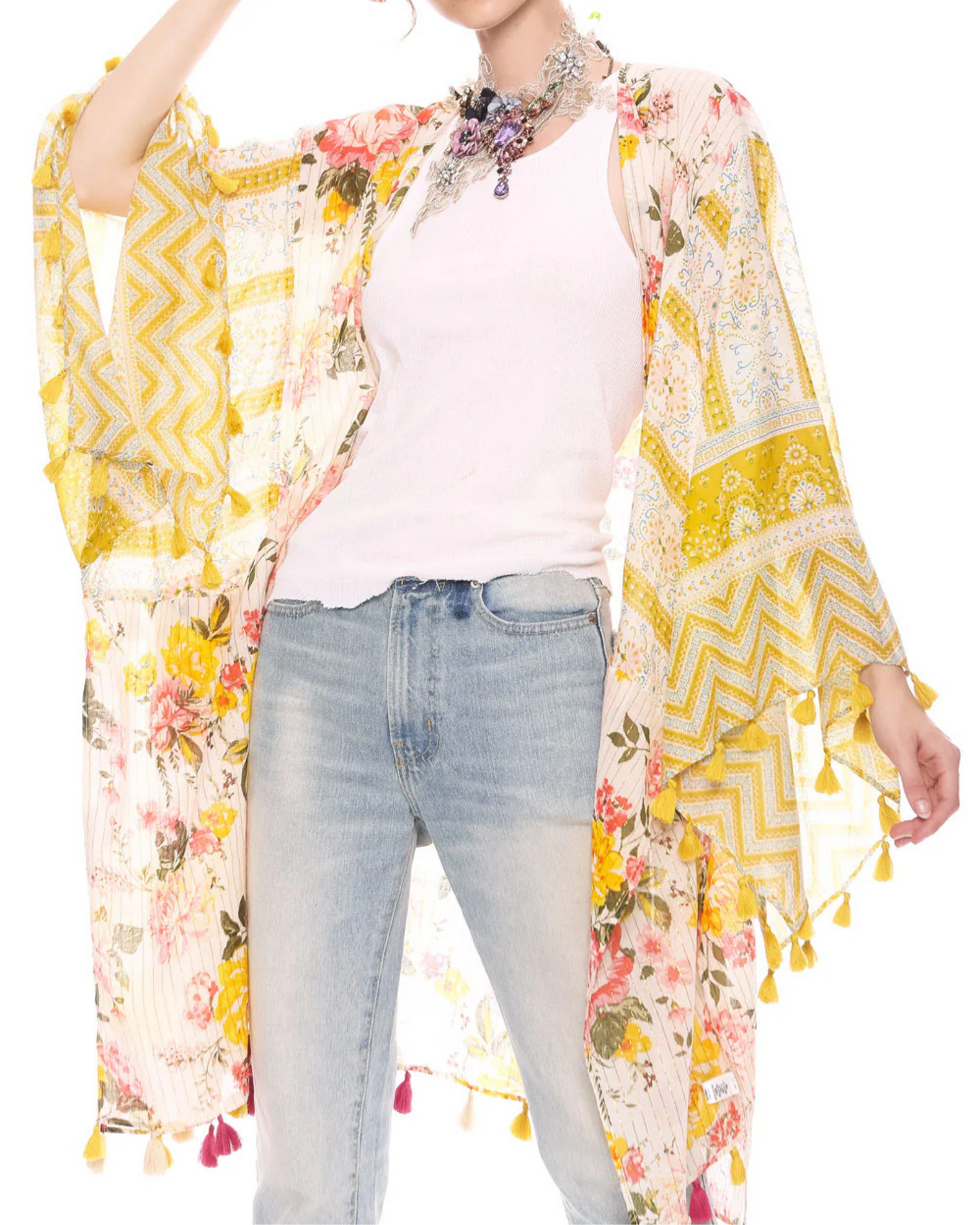Mustard Floral Kimono by Aratta