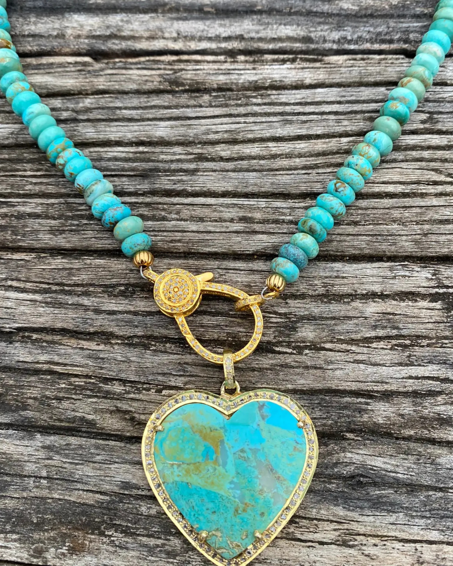 Turquoise Beaded Necklace by Ilissa Michele Jewelry / Gold