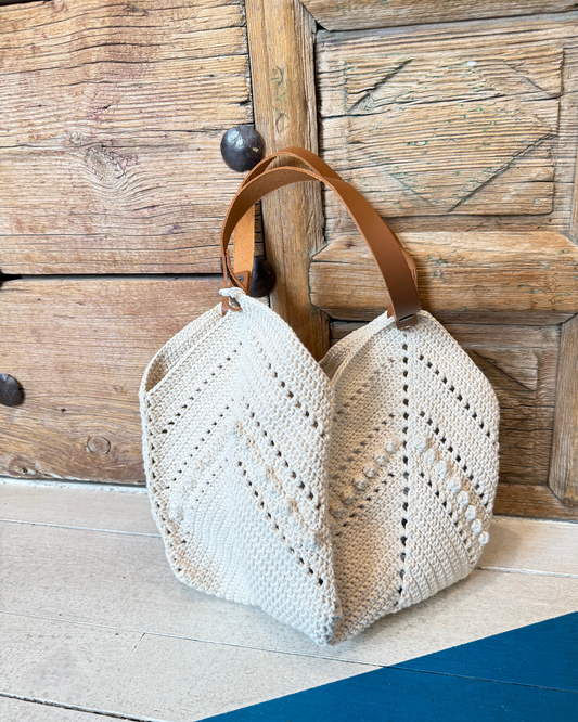 Crochet Leather Handle Tote by Jade / Natural