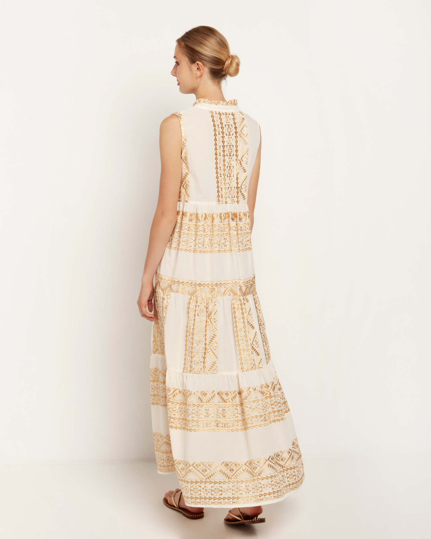 Dress Long Classic Triangle Sleeveless by Greek Archaic Kori / White-Gold