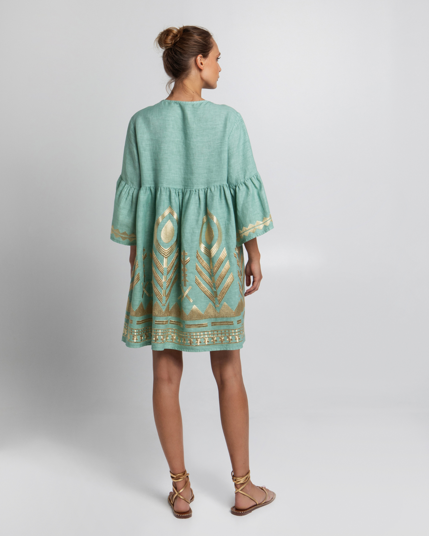 Dress Short Feather by Greek Archaic Kori / Sea Green-Gold