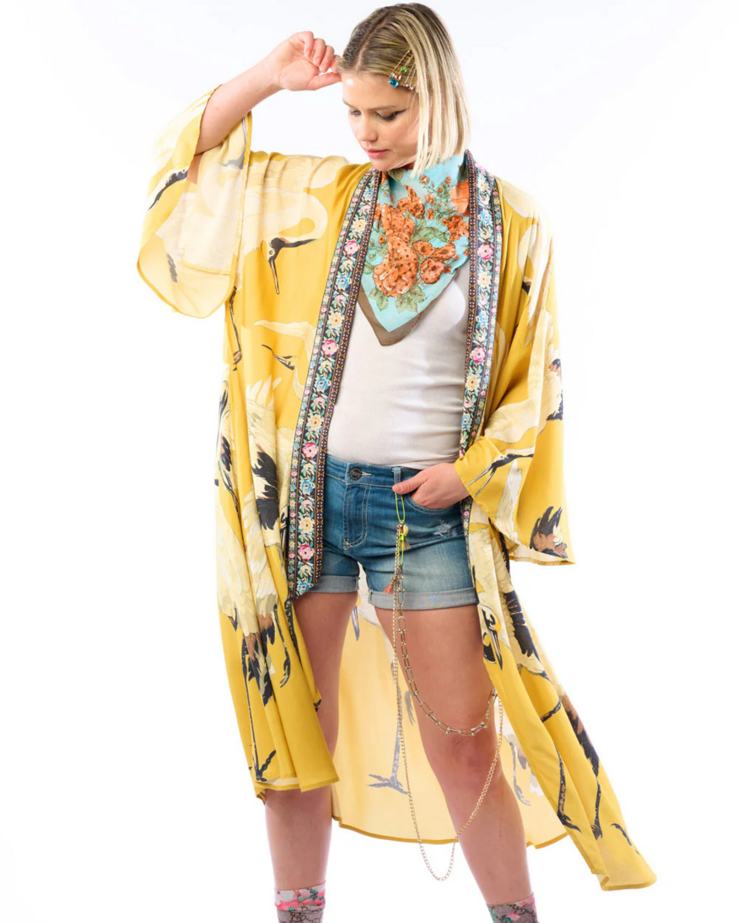 Crane Kimono by Aratta / Mustard