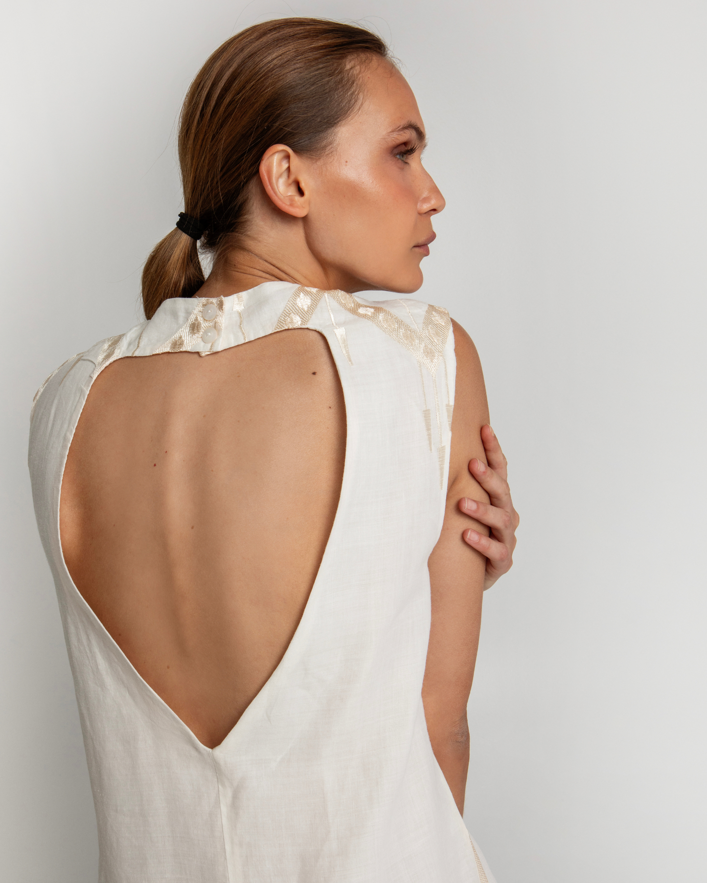 Open Back Feather Dress by Greek Archaic Kori / Natural-Champs