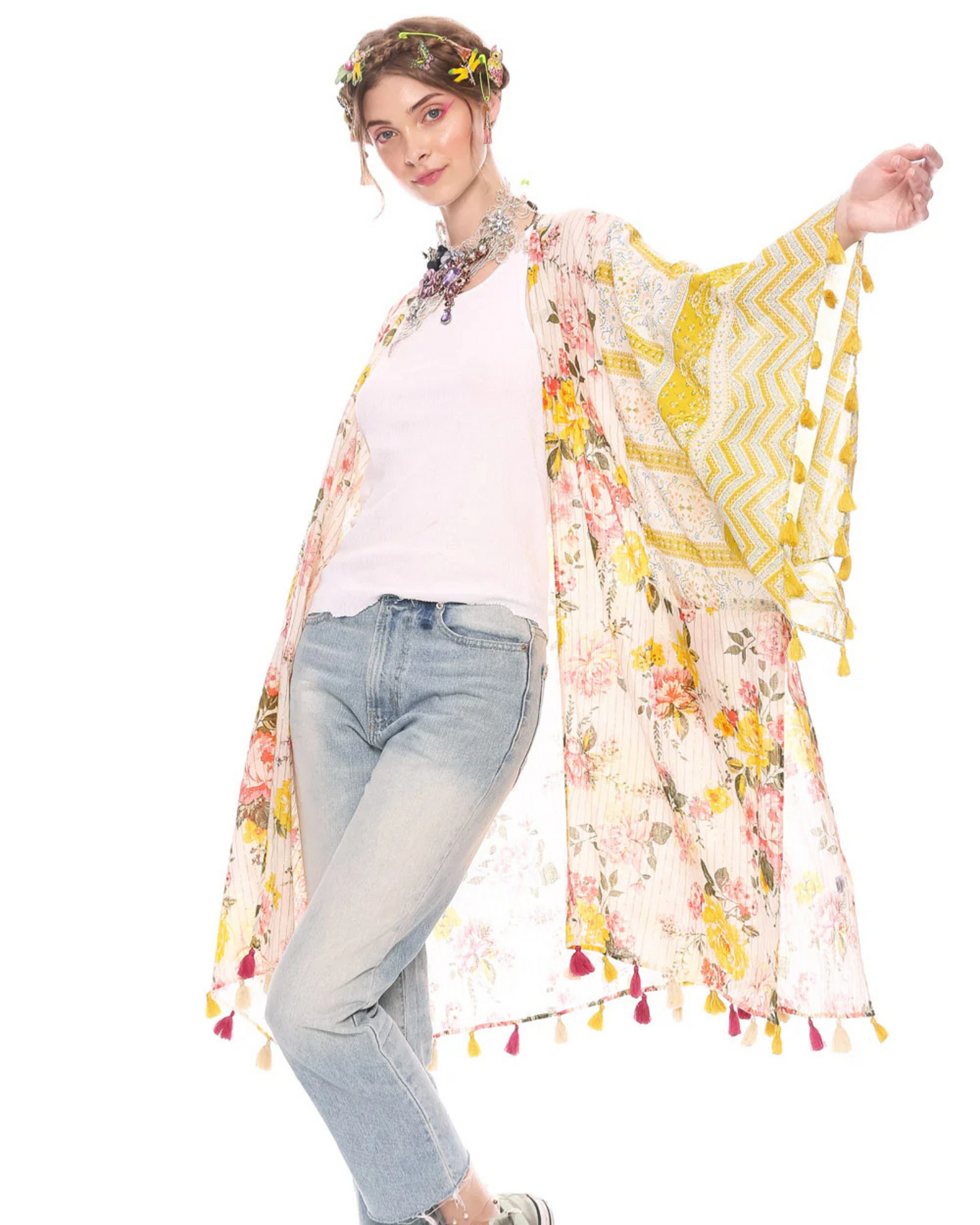 Mustard Floral Kimono by Aratta