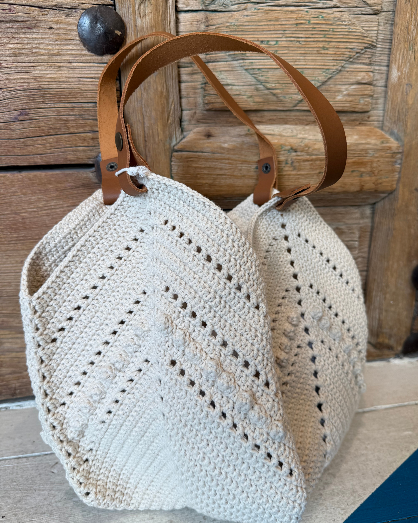 Crochet Leather Handle Tote by Jade / Natural