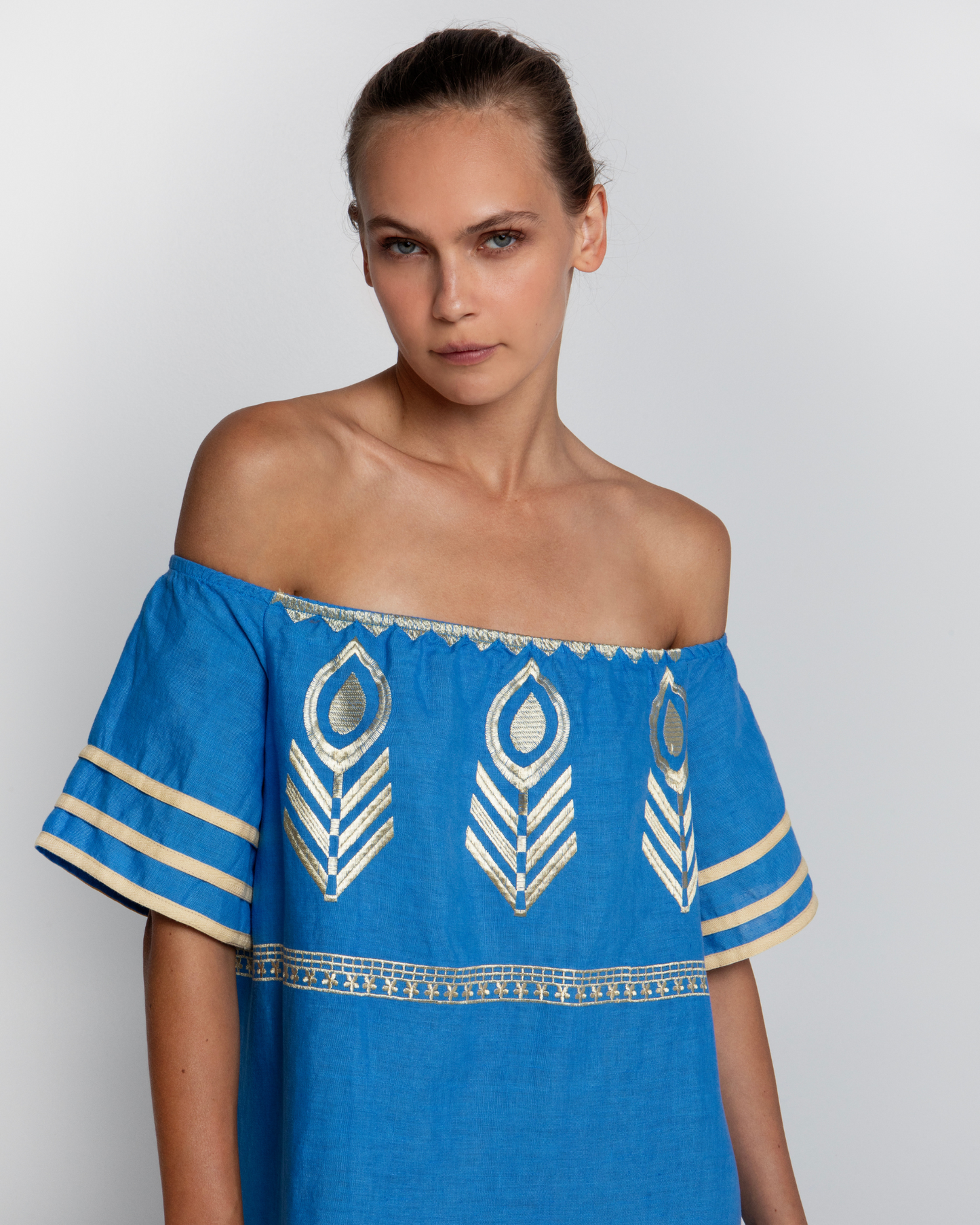 Strapless Feather Dress by Greek Archaic Kori / Blue Raf-Gold
