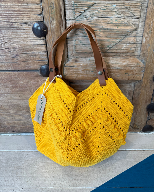 Crochet Leather Handle Tote by Jade / Yellow