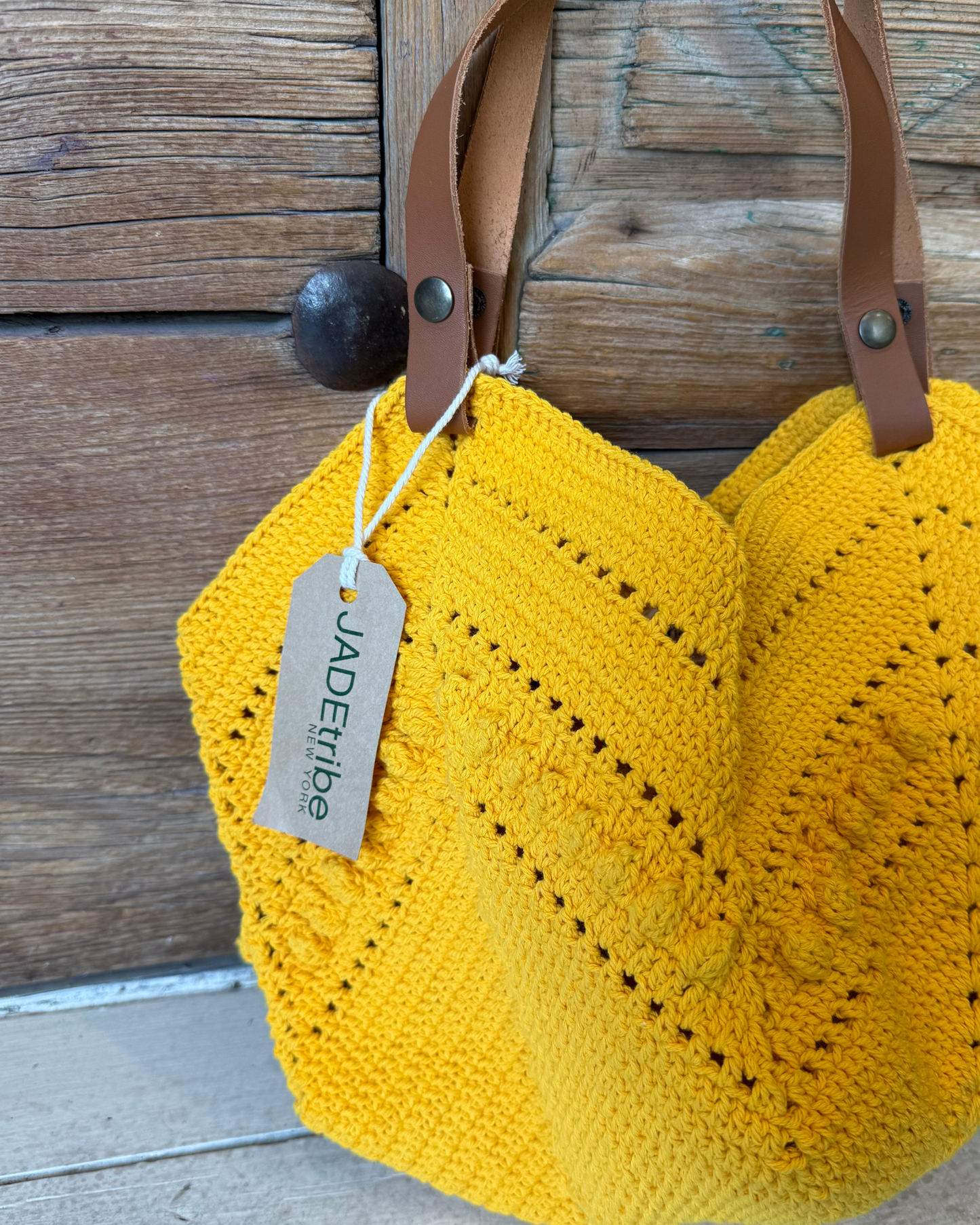 Crochet Leather Handle Tote by Jade / Yellow