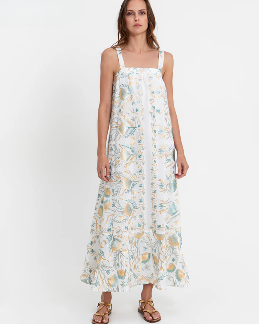 Long Blossom Dress by Kori / White & Grey