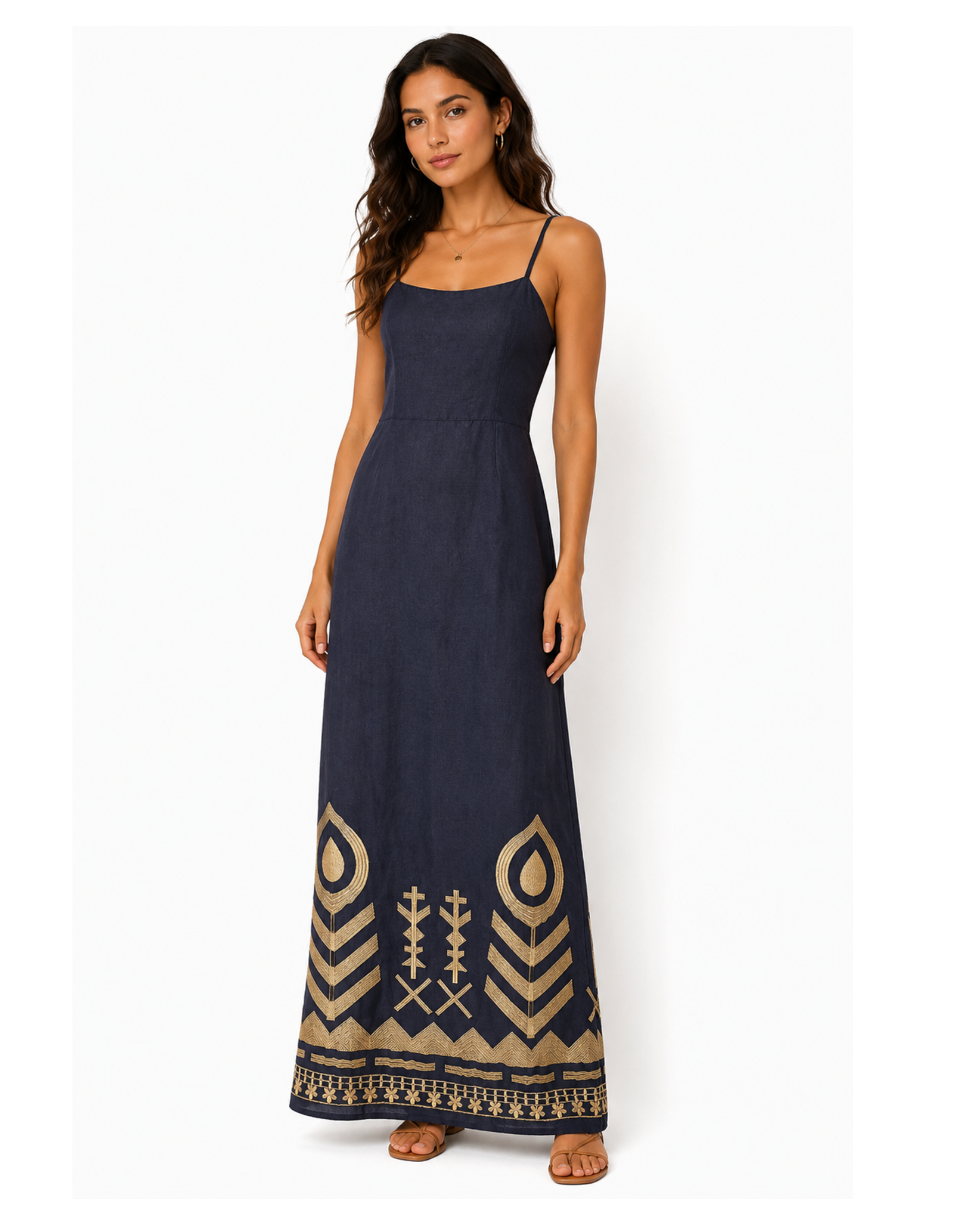 Long Feather Dress by Kori / Navy & Gold