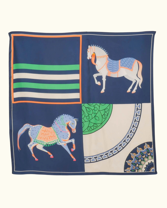 Horse Print Scarf / Navy