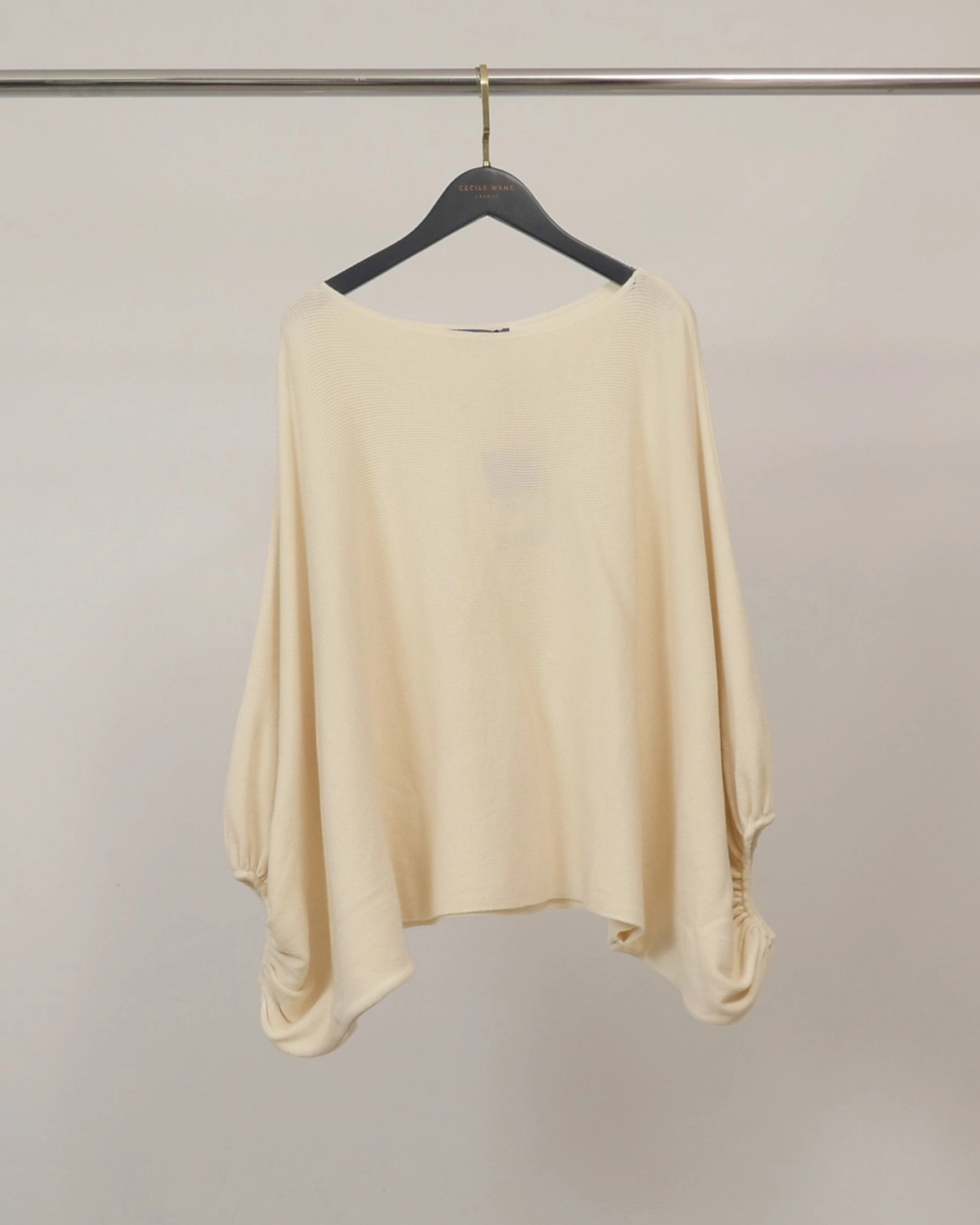 Gathered Boat Neck Knit Sweater / Ivory