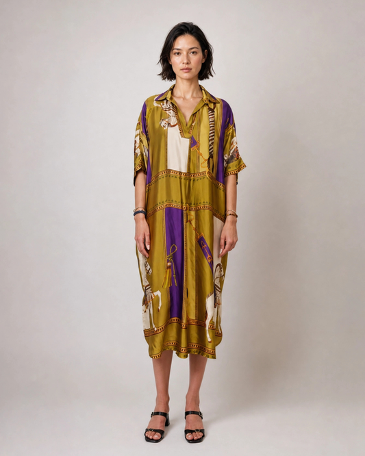 Long Satin Equestrian Dress / Olive