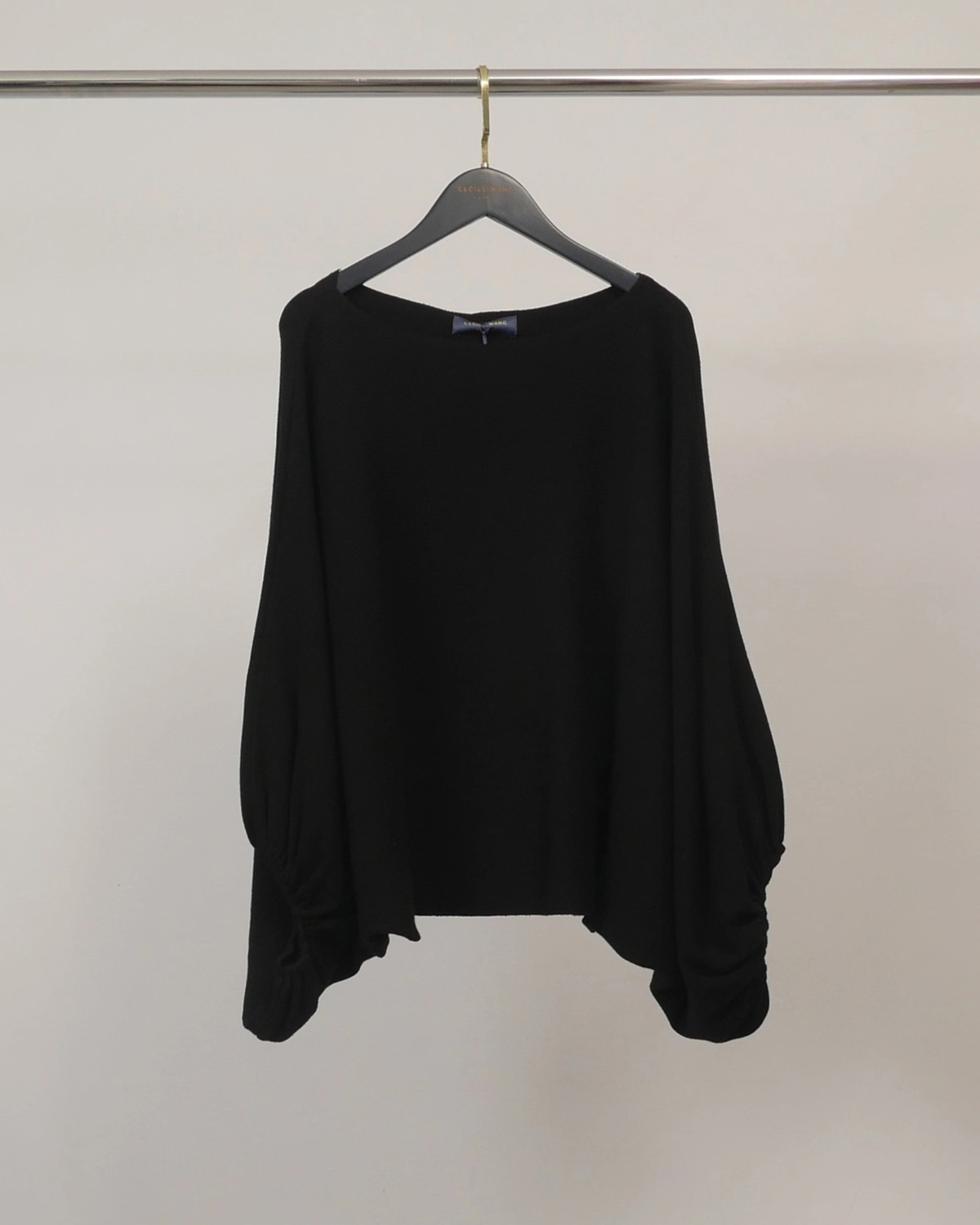 Gathered Boat Neck Knit Sweater / Ivory