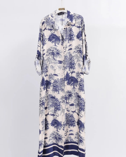 Long Satin Dress / Safari Print